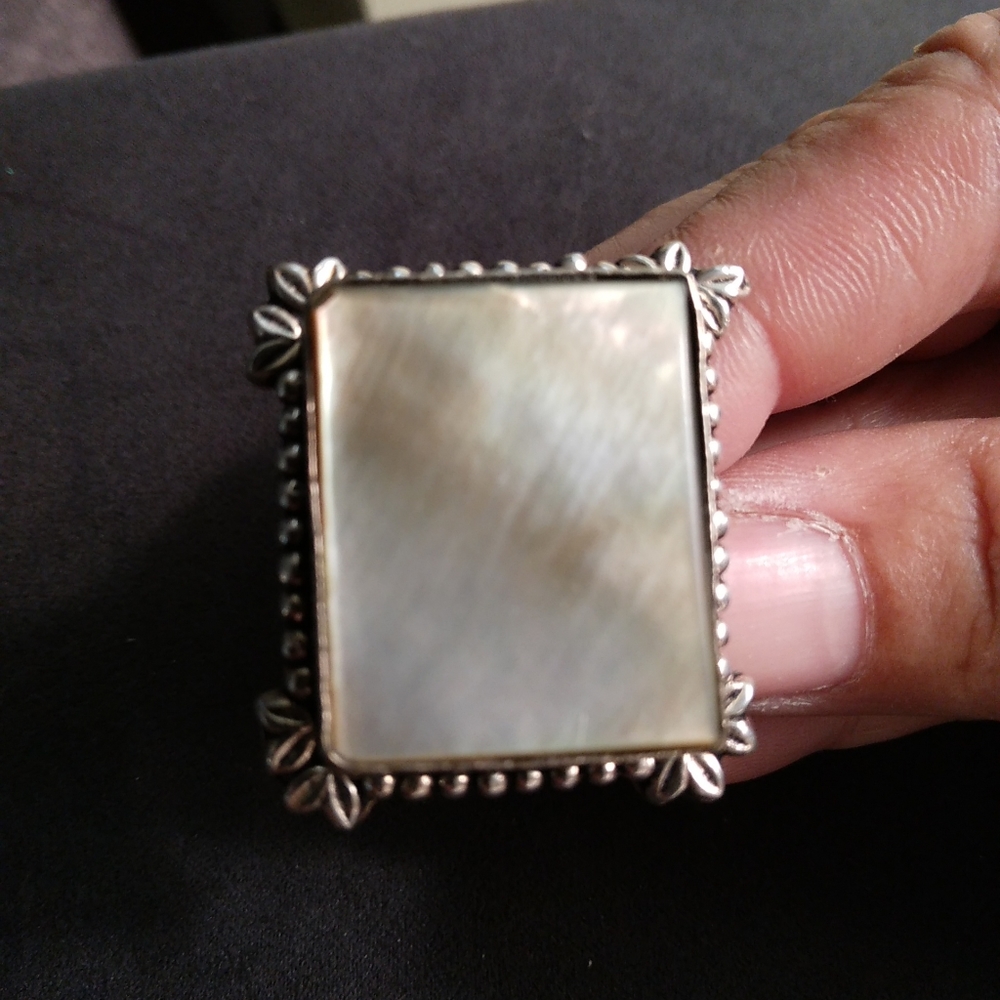 Mother Of Pearl Sterling Silver Overlay Ring Marked 925